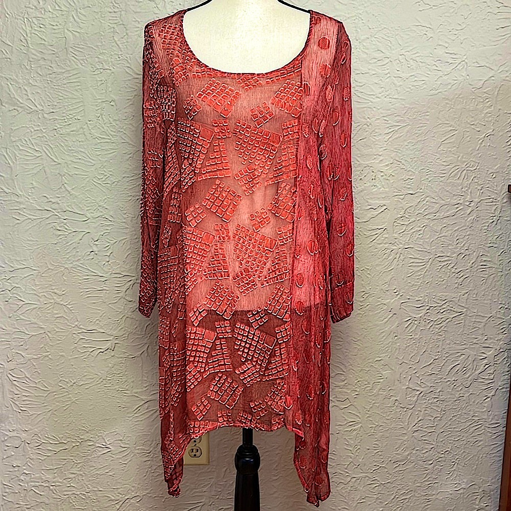 Grizas Silk Blend Patterned Sheer Top